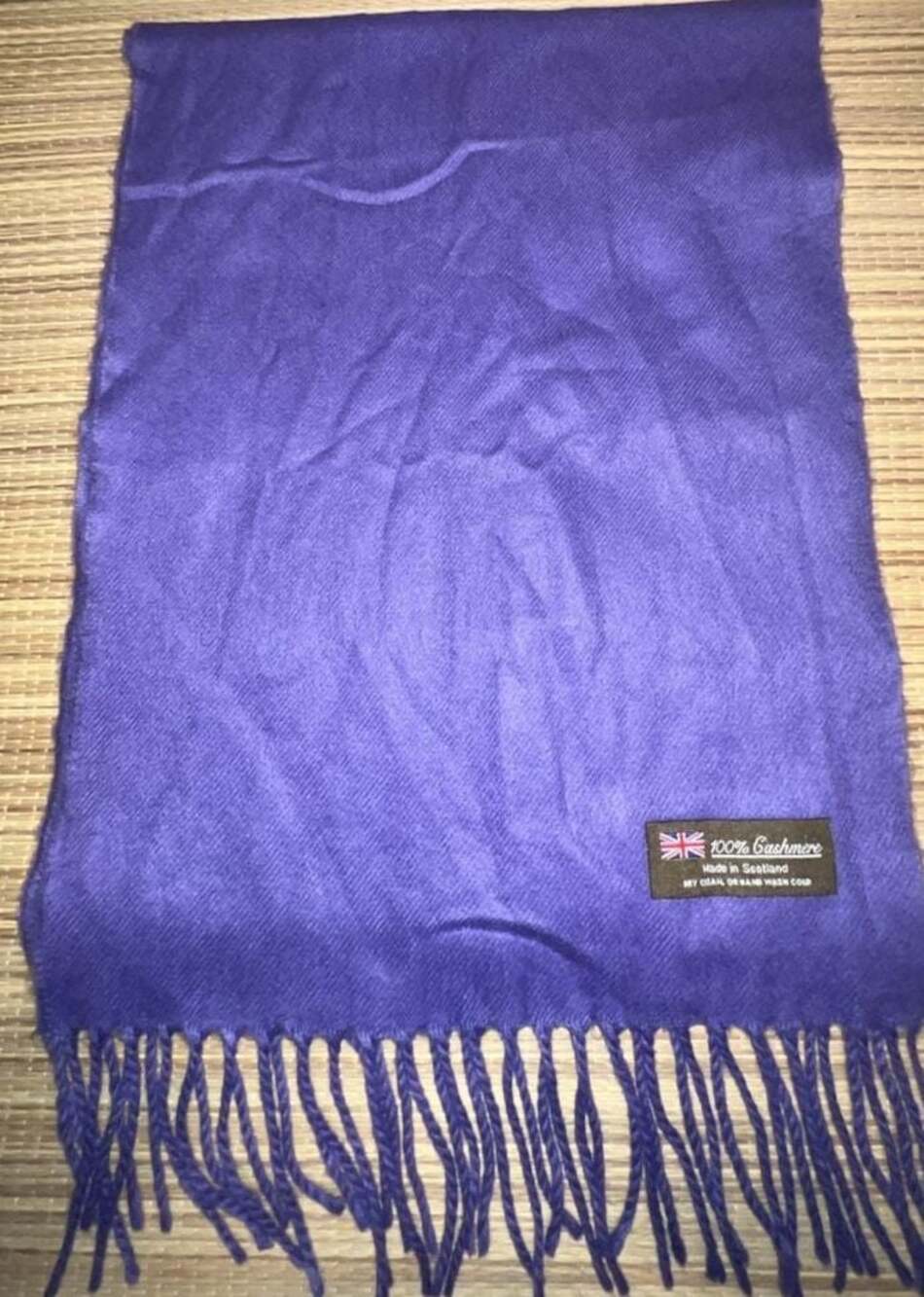 100% Cashmere Fringe Scarf Made in Scotland Solid Purple